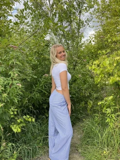Adina lavtaljede bukser med striber - Blå