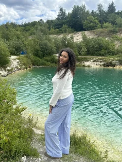 Adina lavtaljede bukser med striber - Blå