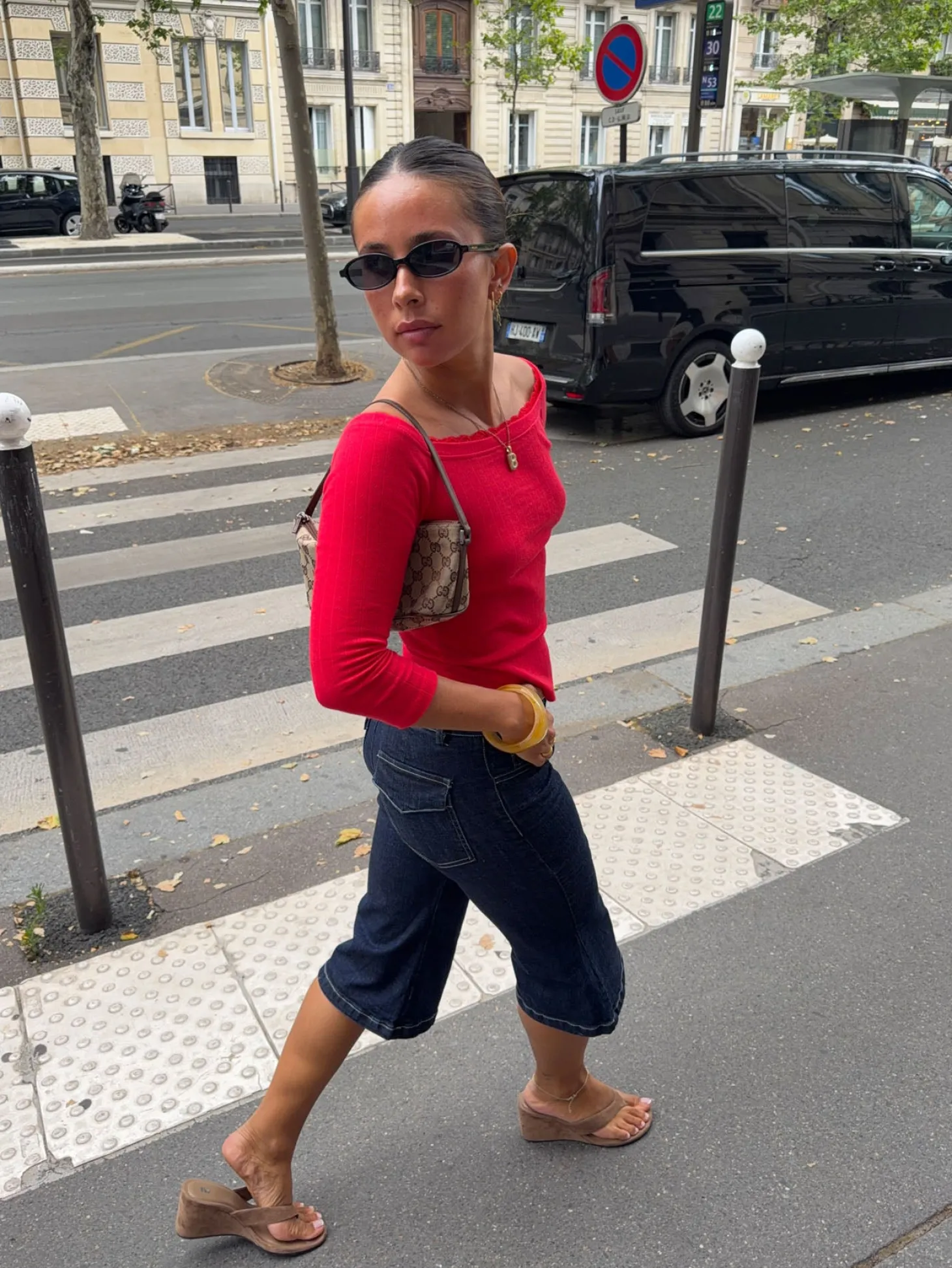 Agatha pointelle bluse med trekvartærmer - Rød