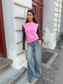 Alaia lavtaljede jeans med lyndetalje - Lys denim