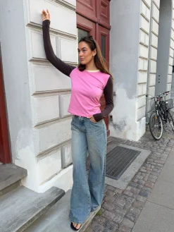 Alaia lavtaljede jeans med lyndetalje - Lys denim