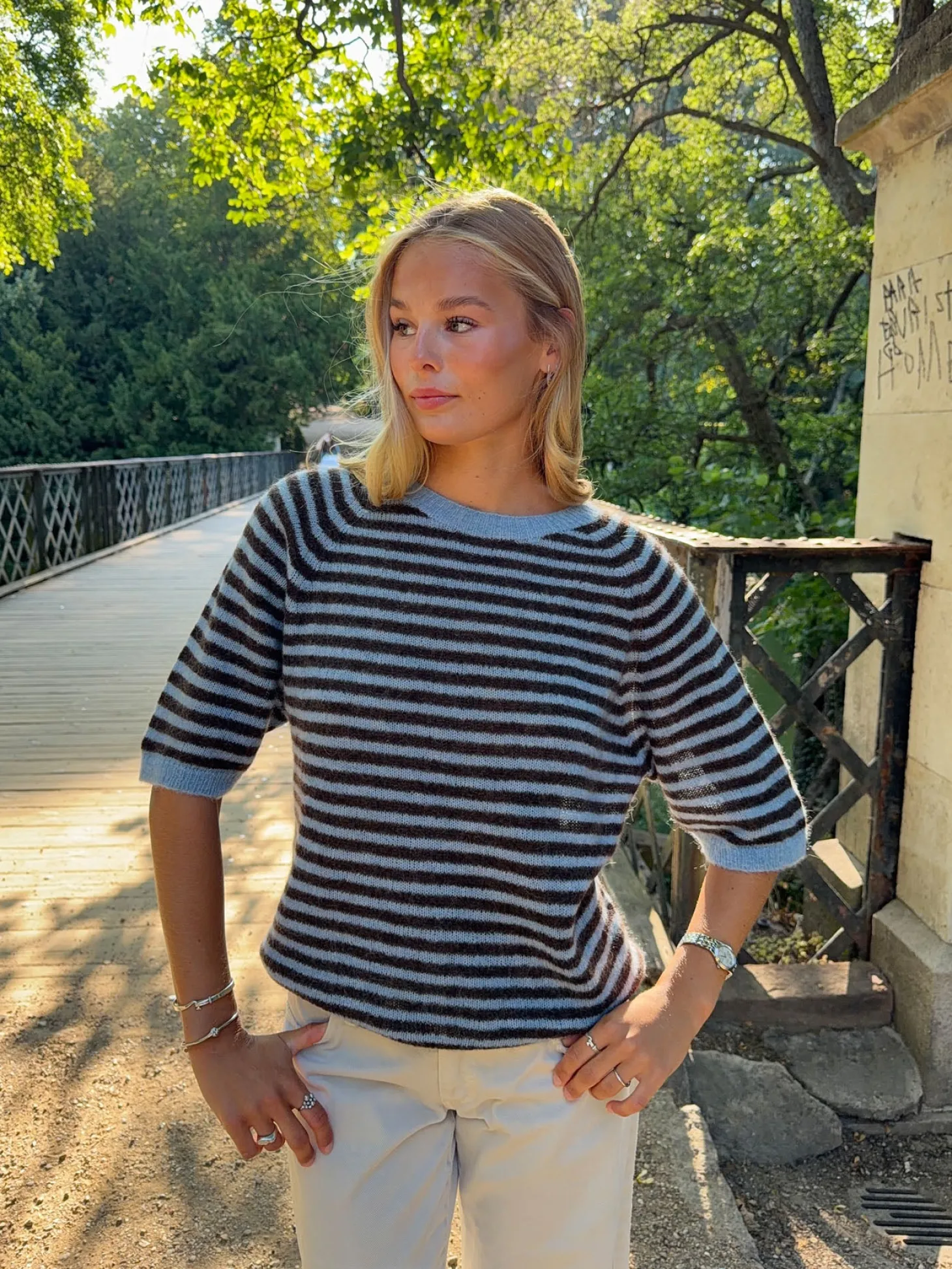 Almy strik med striber - Blå