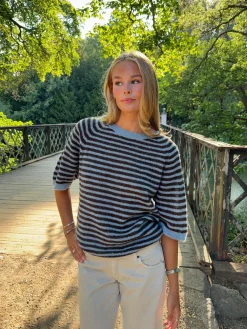 Almy strik med striber - Blå