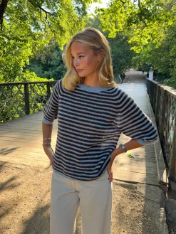 Almy strik med striber - Blå