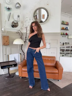 Alvina jeans med blomsterdetalje - Mørk denim