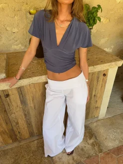 Amelia v-neck top - Grå/blå