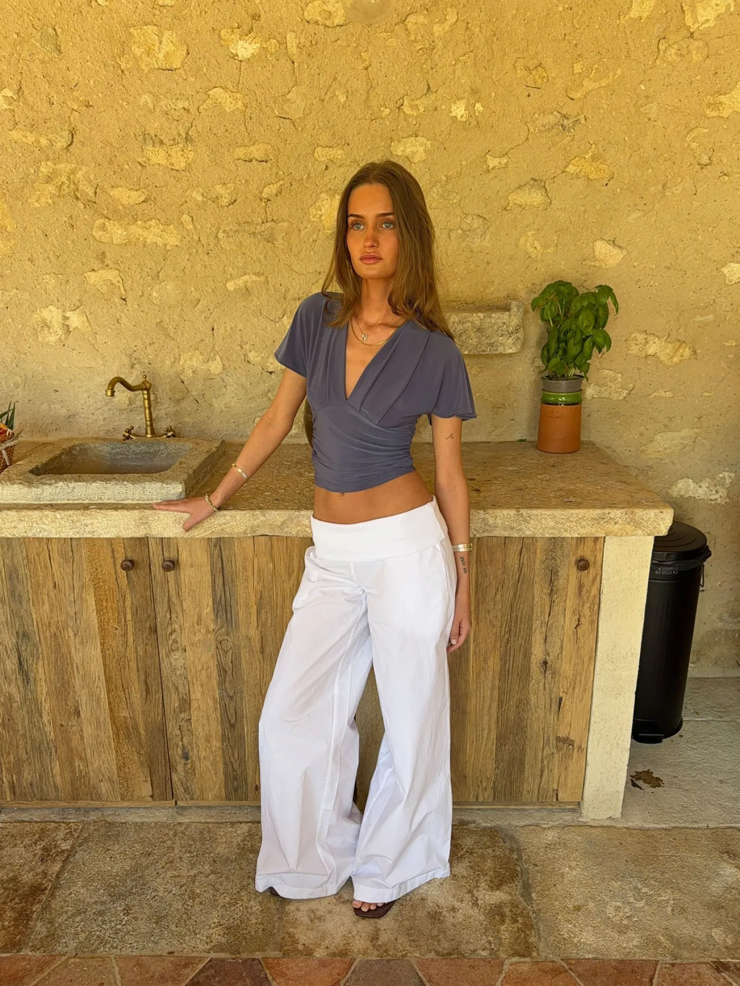 Amelia v-neck top - Grå/blå