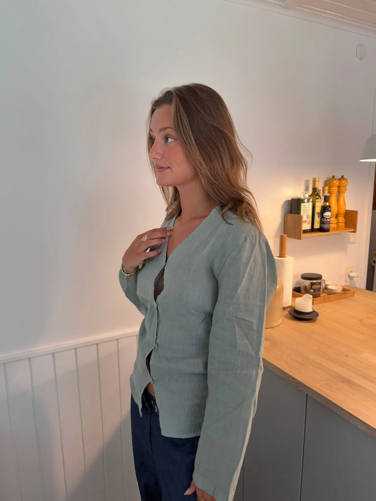 Amula hørskjorte - Lys kaki
