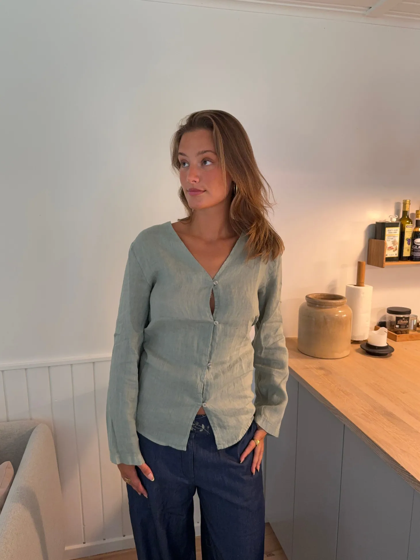 Amula hørskjorte - Lys kaki