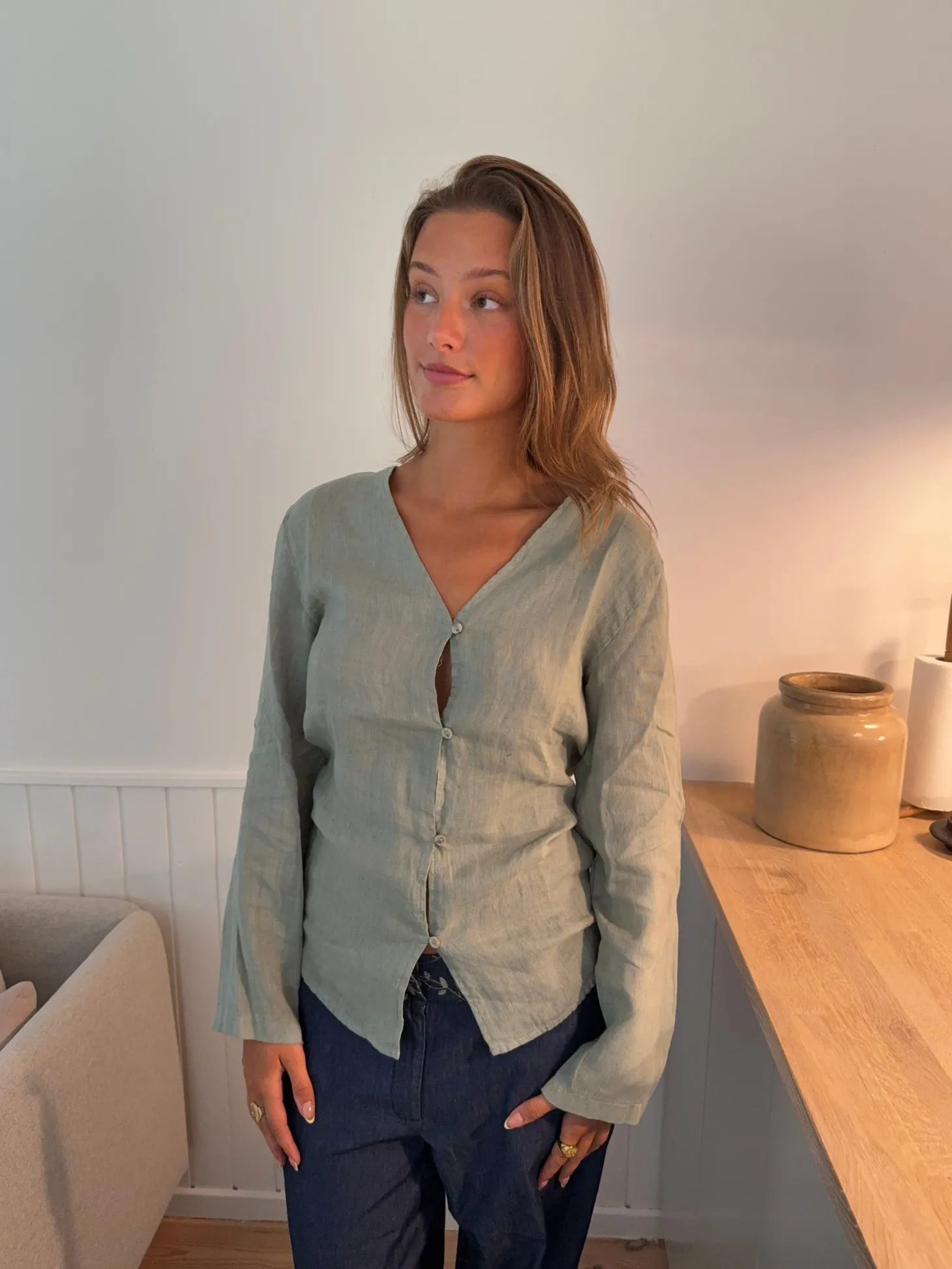 Amula hørskjorte - Lys kaki