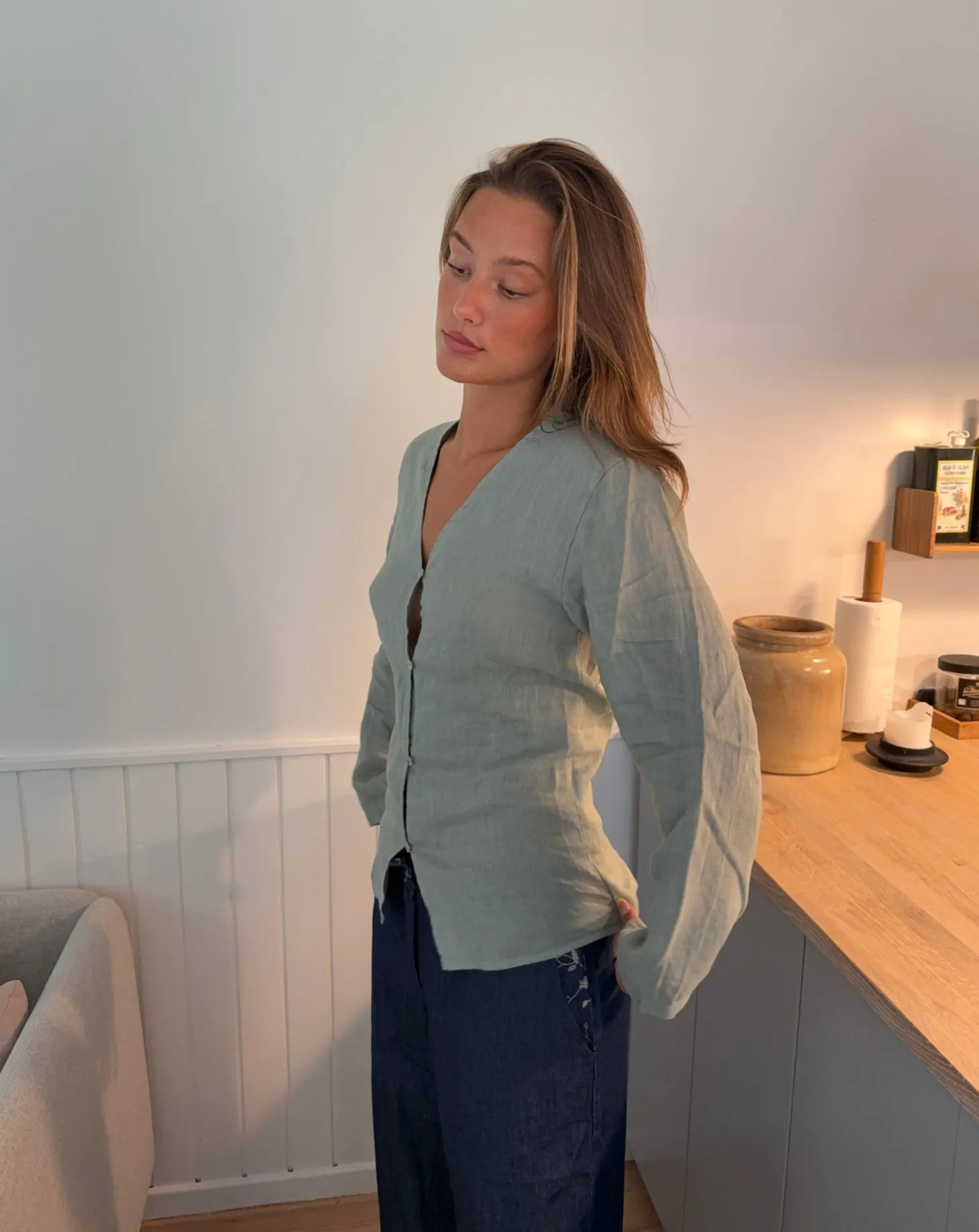 Amula hørskjorte - Lys kaki