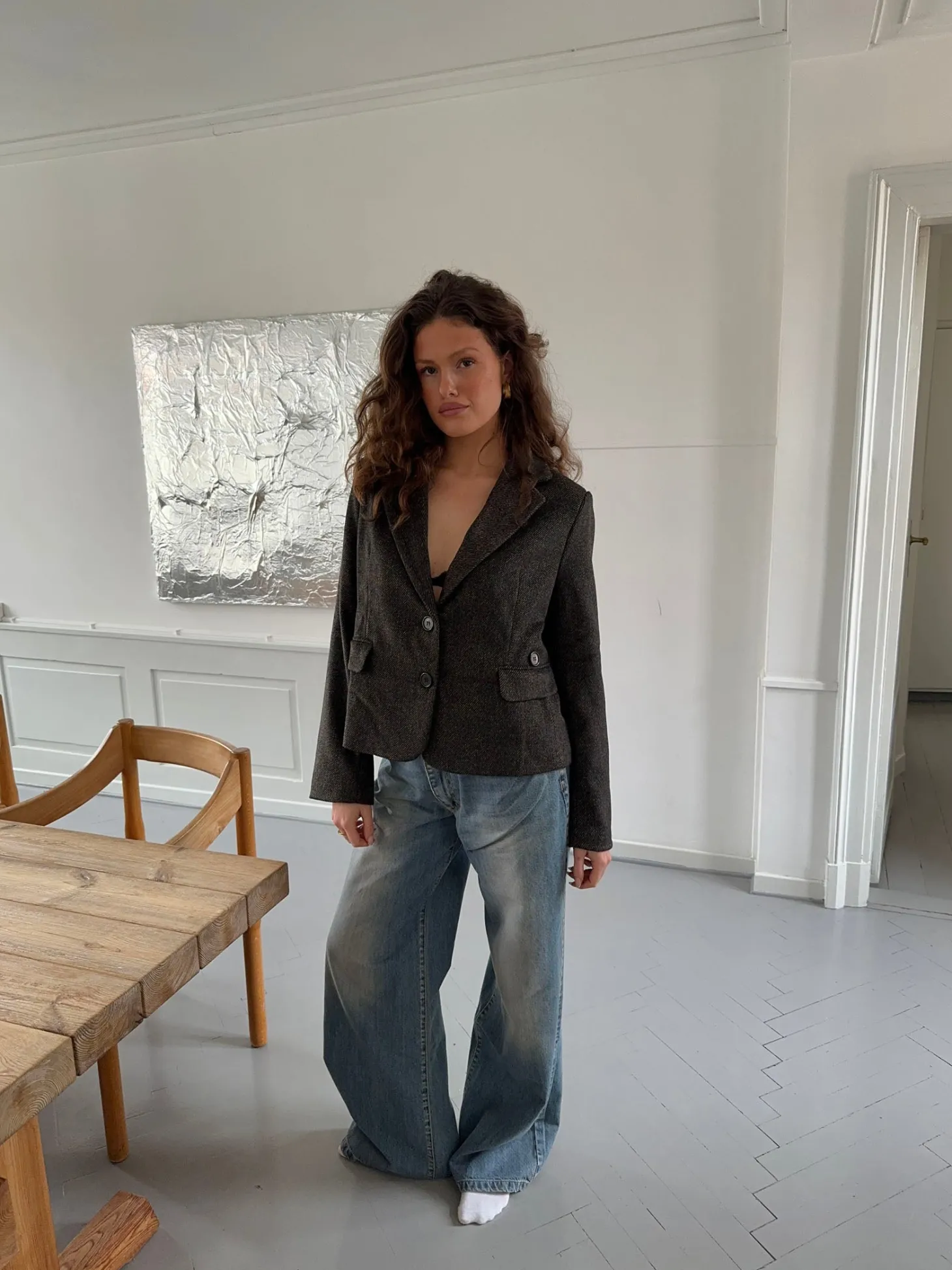 Anahita kort blazer - Mørkebrun/Sort