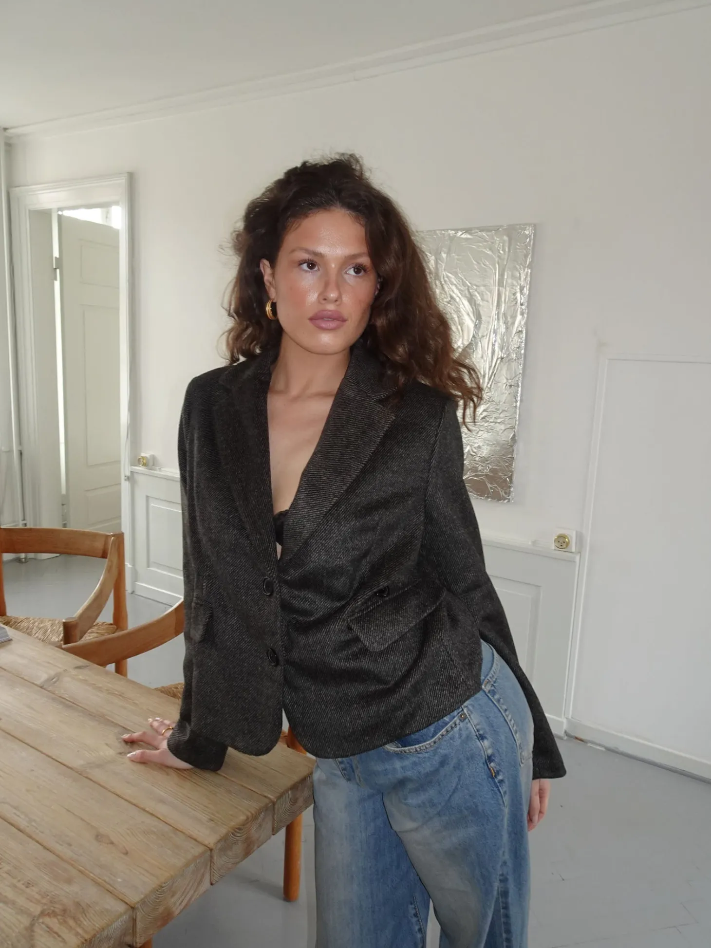 Anahita kort blazer - Mørkebrun/Sort