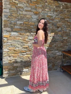 Anastasia maxikjole med mønster - Pink