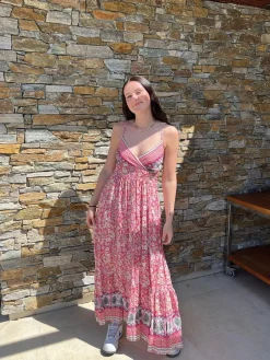 Anastasia maxikjole med mønster - Pink