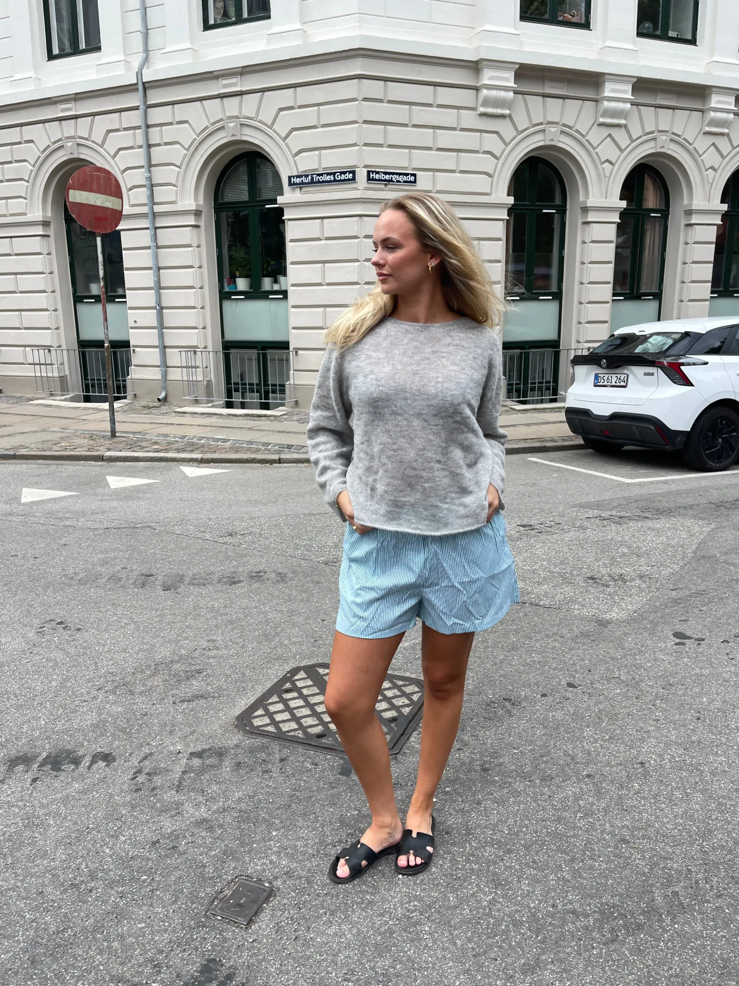 Andrea shorts med striber - Grøn/hvid