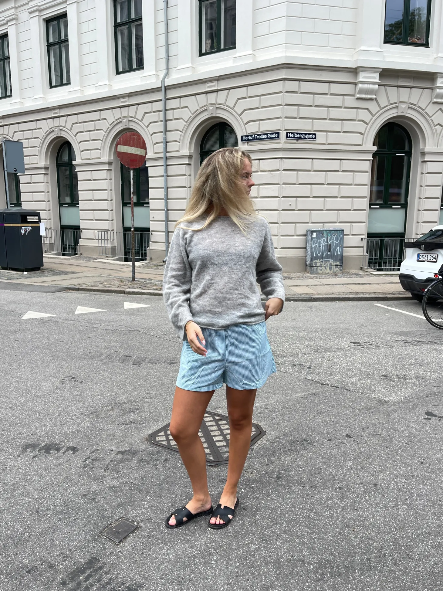 Andrea shorts med striber - Grøn/hvid
