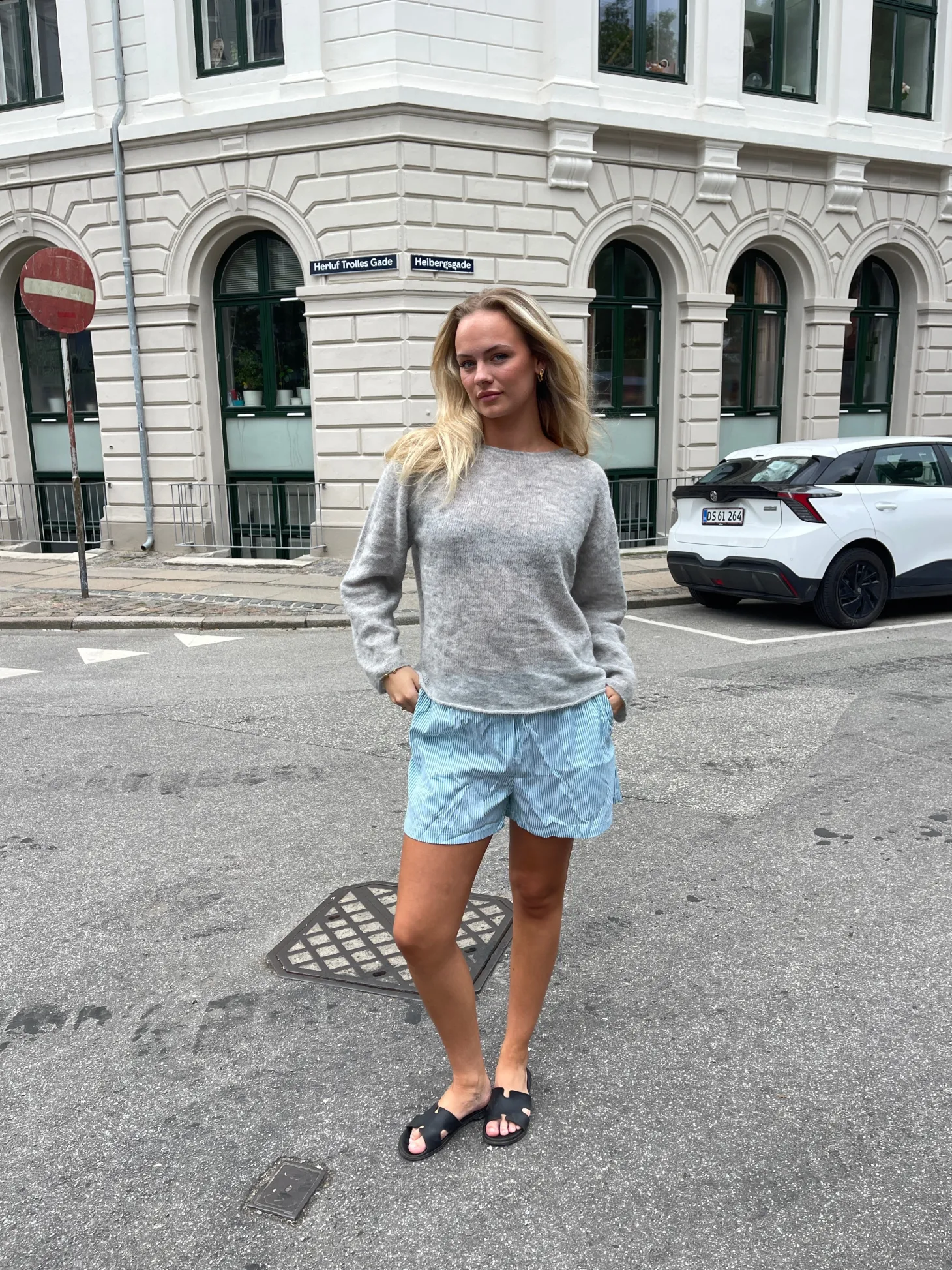 Andrea shorts med striber - Grøn/hvid