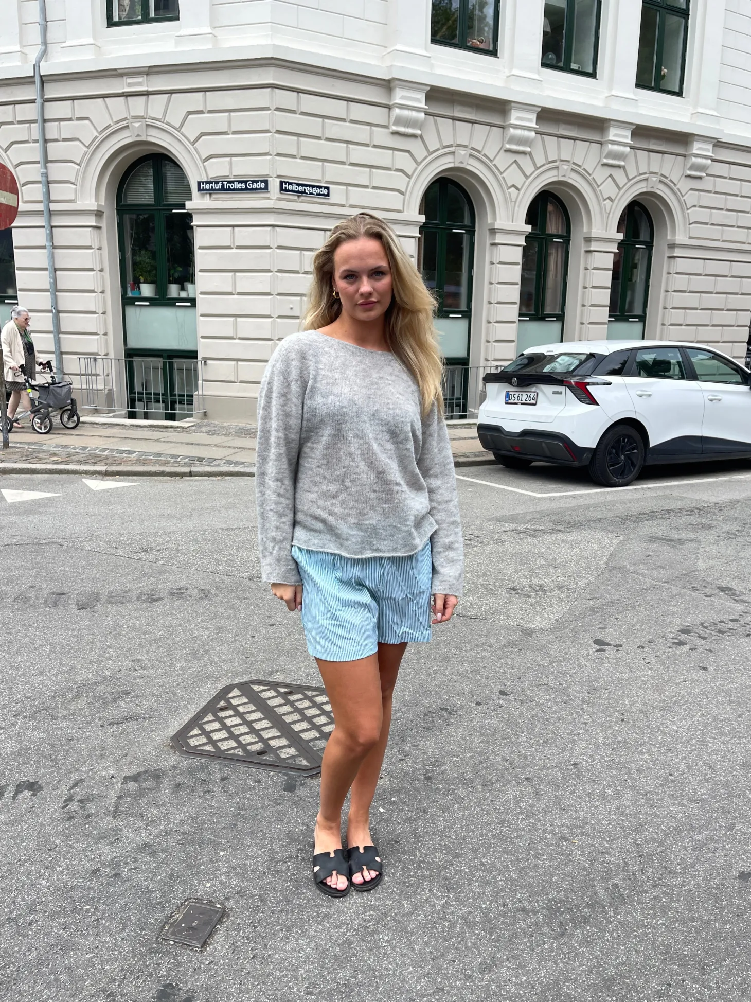 Andrea shorts med striber - Grøn/hvid