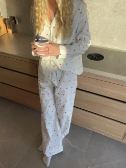 Ane pyjamas bukser med hjerter - Hvid