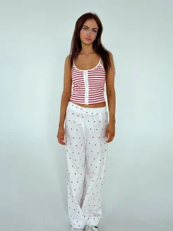 Ane pyjamas bukser med hjerter - Hvid