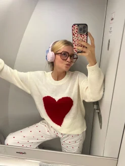 Ane pyjamas bukser med hjerter - Hvid