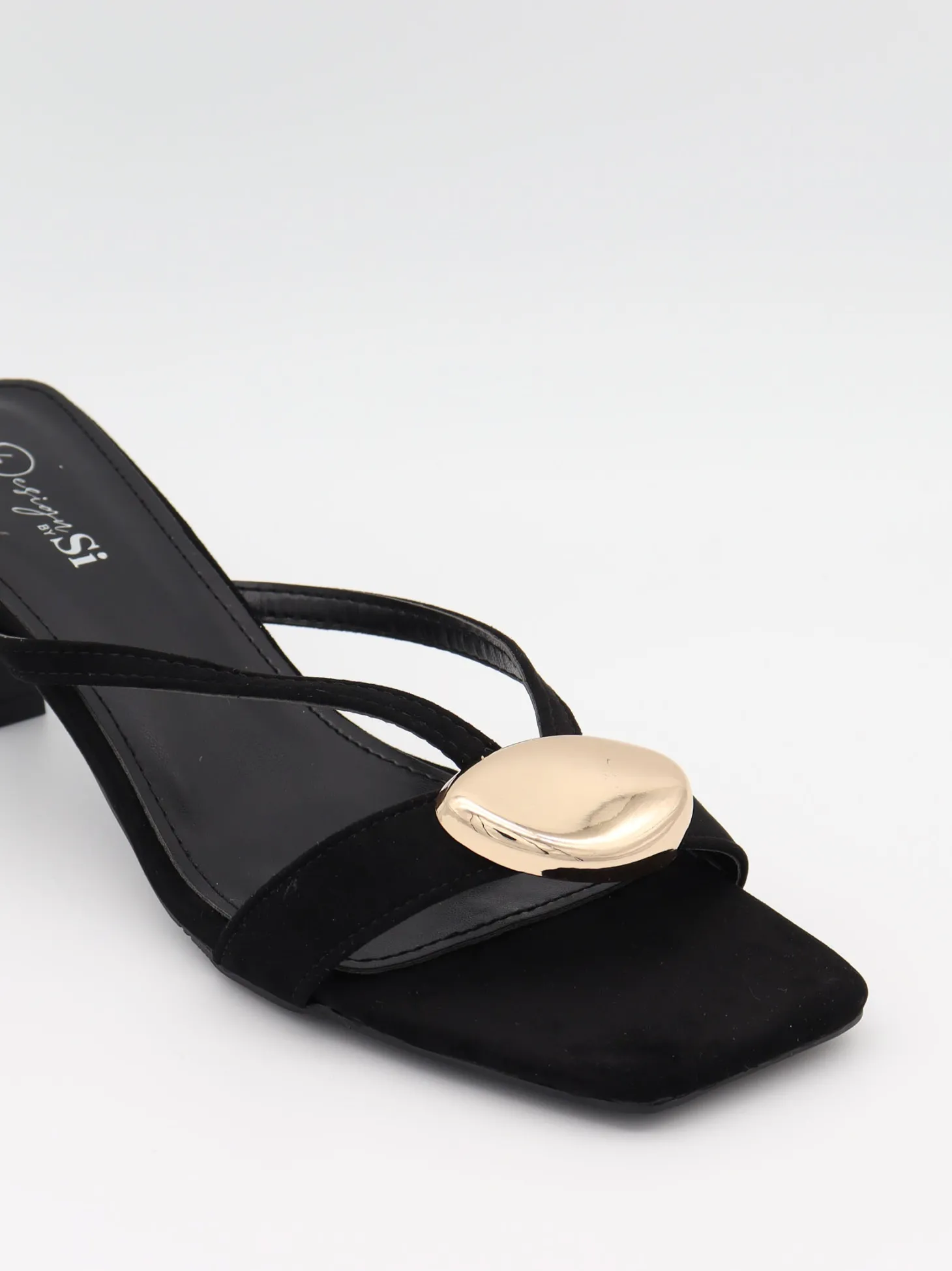 Annaline mules med gulddetalje - Sort/guld