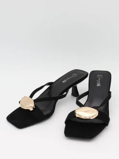 Annaline mules med gulddetalje - Sort/guld