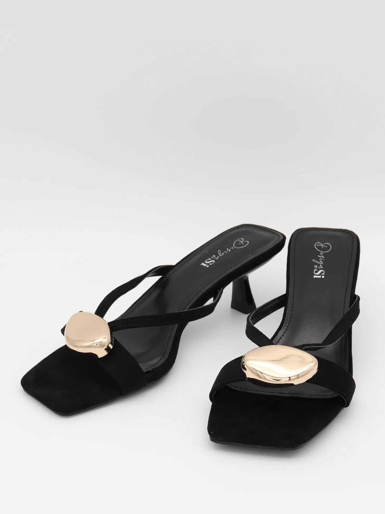 Annaline mules med gulddetalje - Sort/guld