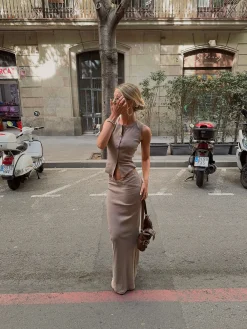 Antonia nederdel med knapper - Beige