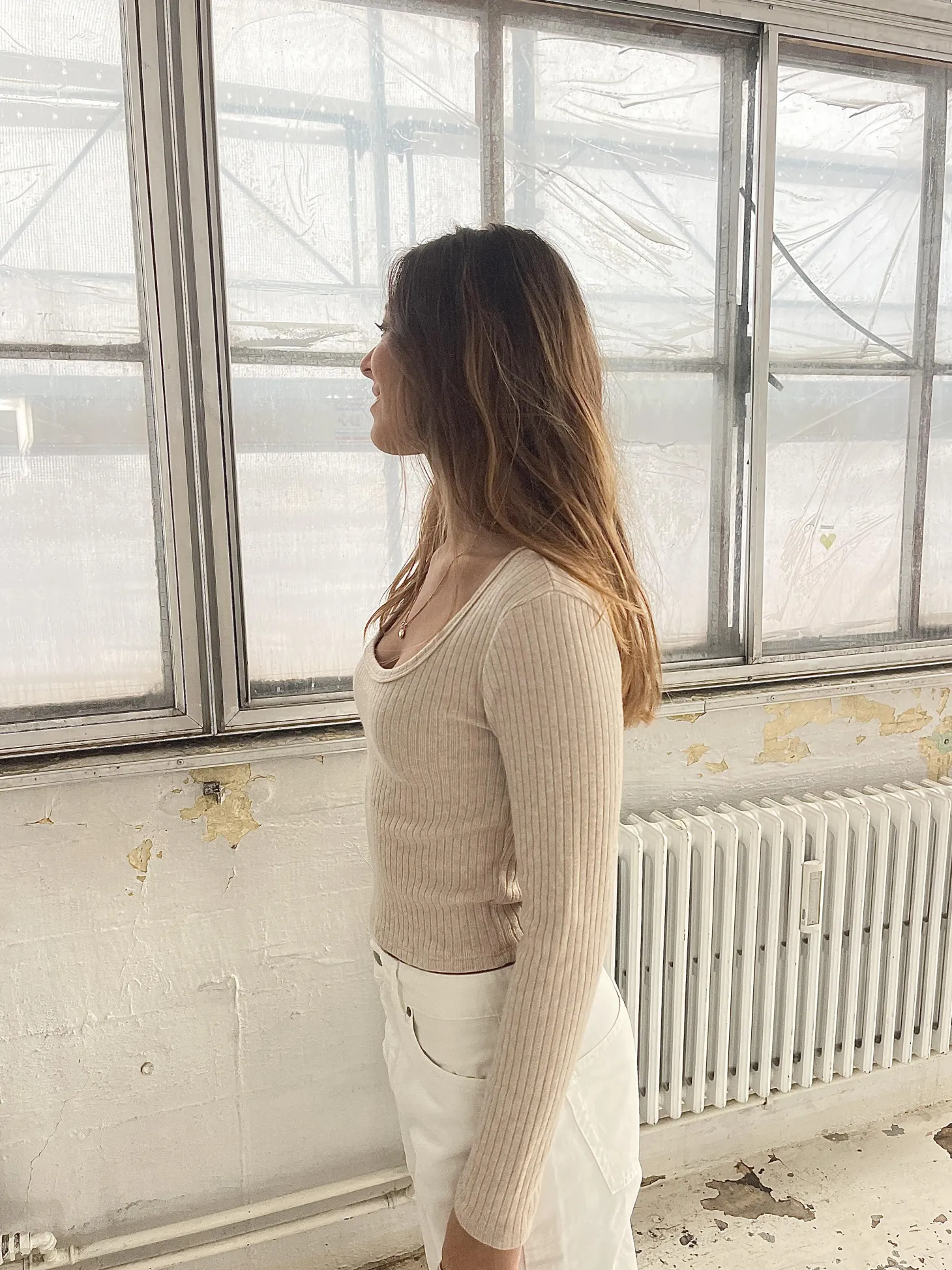 Ariella square neck bluse - Beige