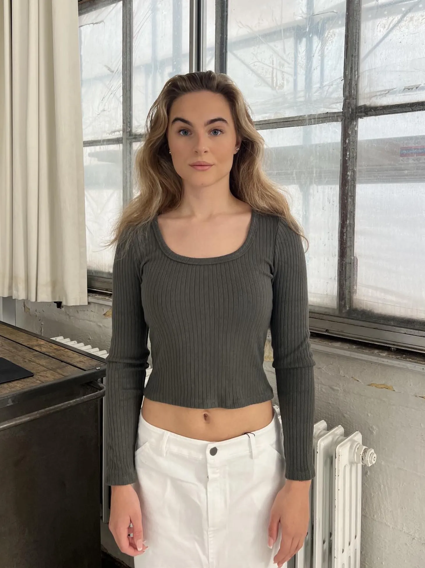 Ariella square neck bluse - Mørkegrøn
