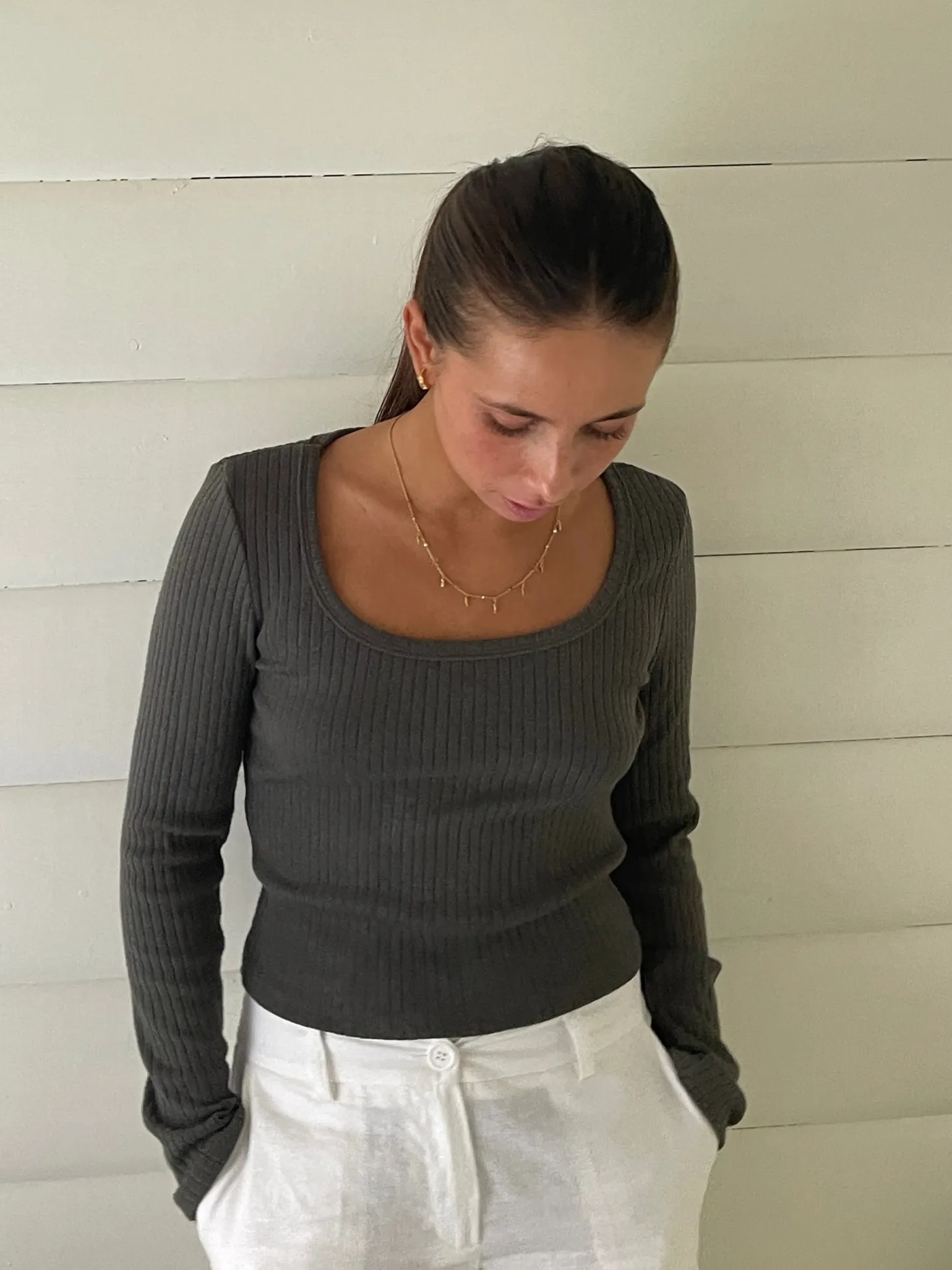 Ariella square neck bluse - Mørkegrøn
