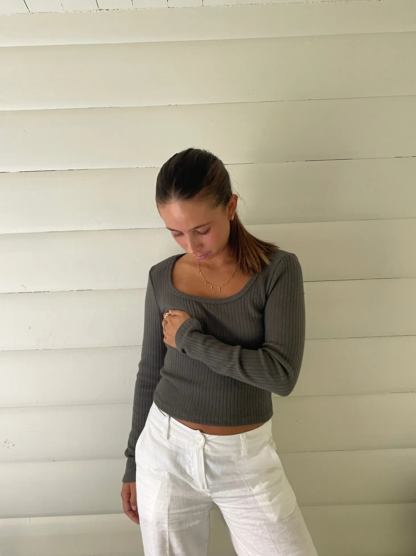 Ariella square neck bluse - Mørkegrøn