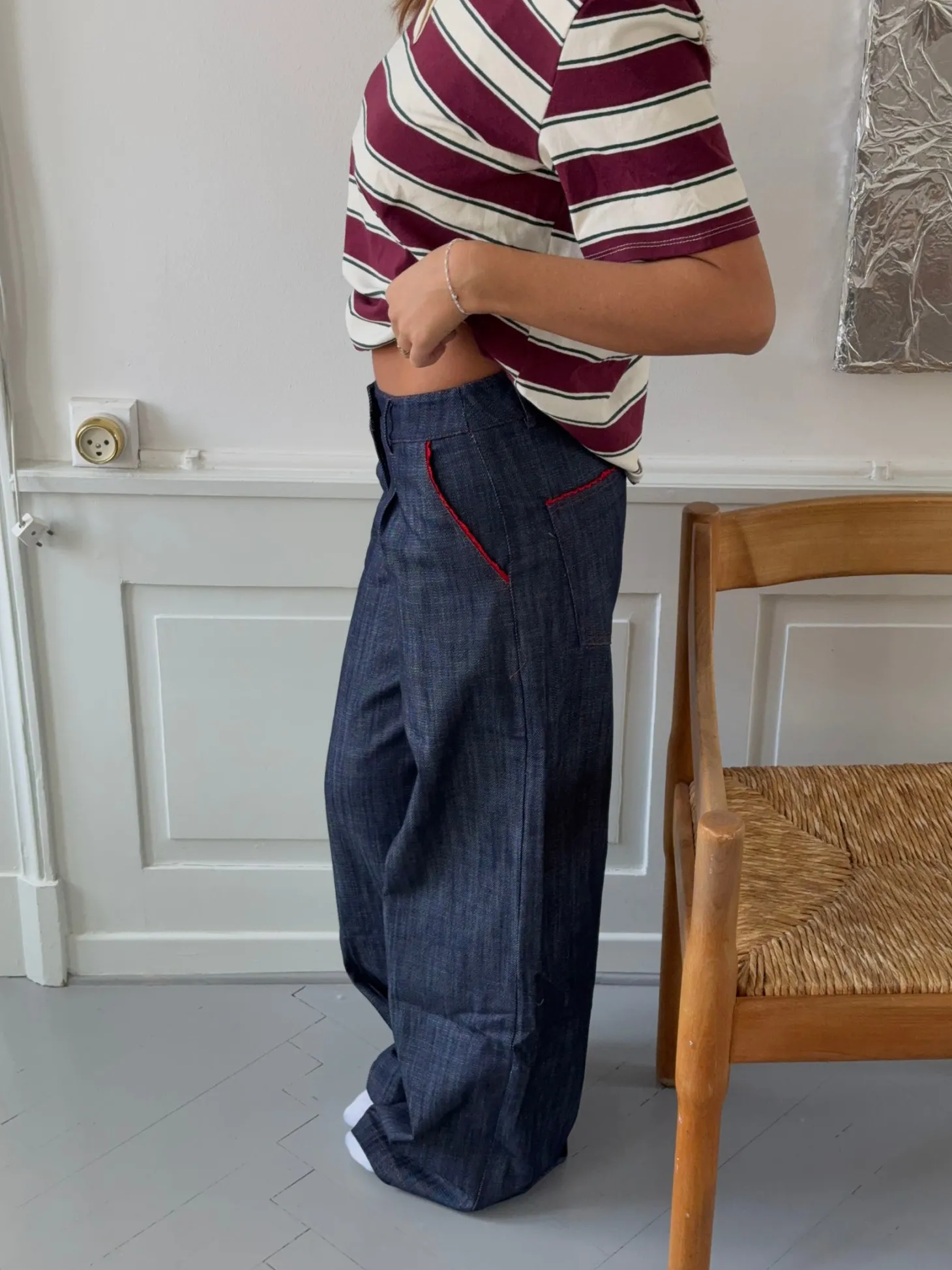 Astrid jeans med detaljer - Navy/rød