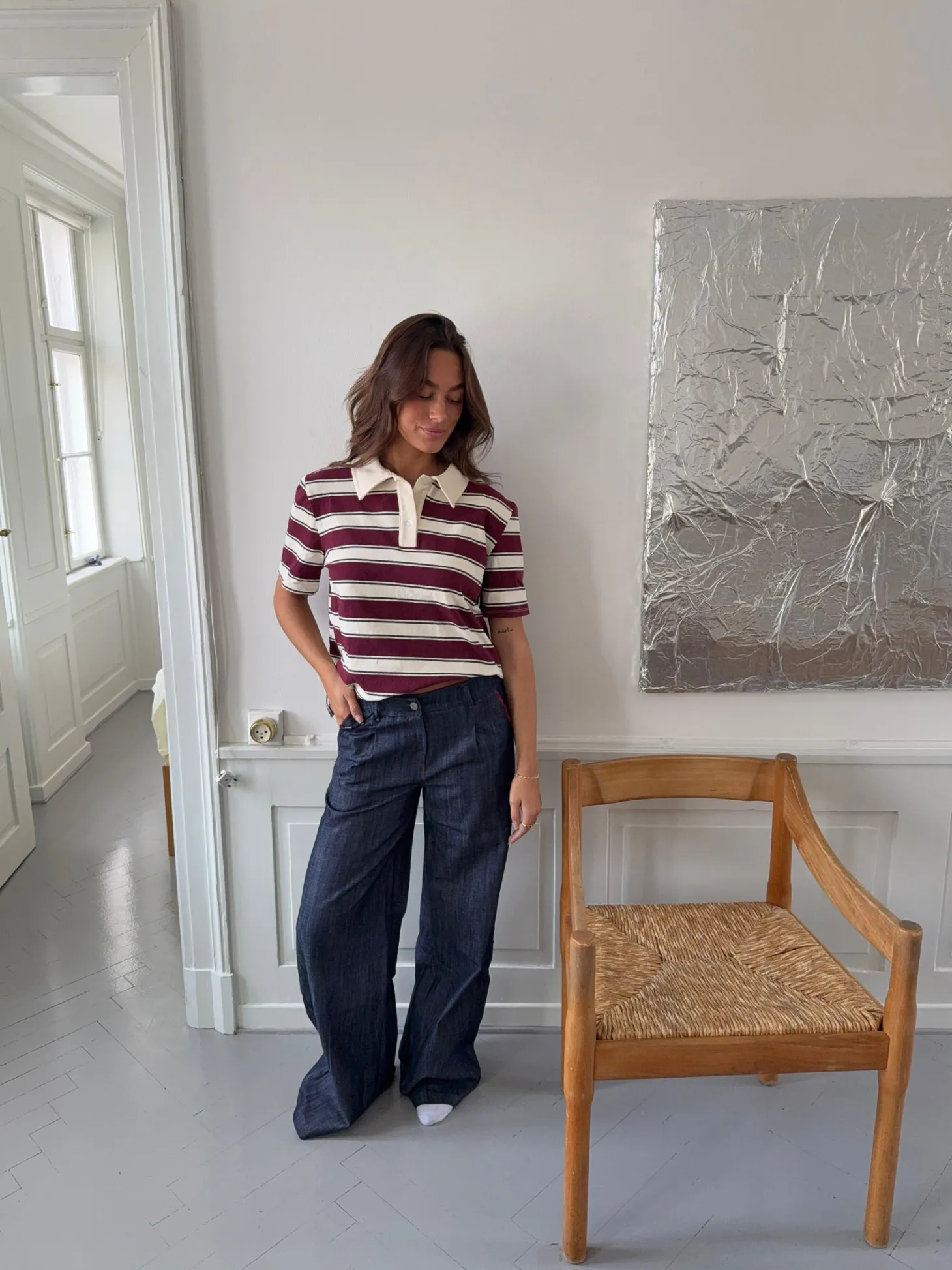 Astrid jeans med detaljer - Navy/rød