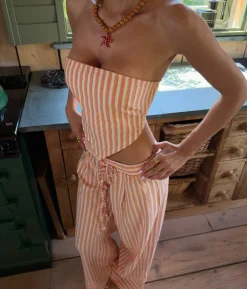Aura stribet top - Orange/hvid