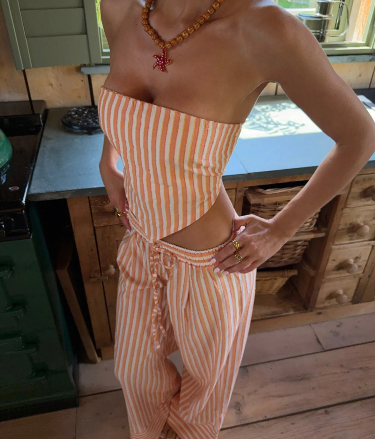 Aura stribet top - Orange/hvid