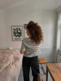 Autine stribede polo t-shirt - Gul/Lyseblå/Beige