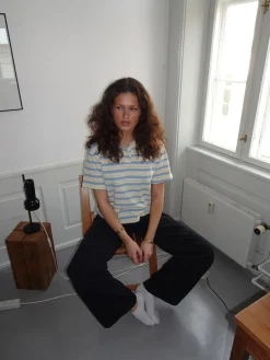Autine stribede polo t-shirt - Gul/Lyseblå/Beige