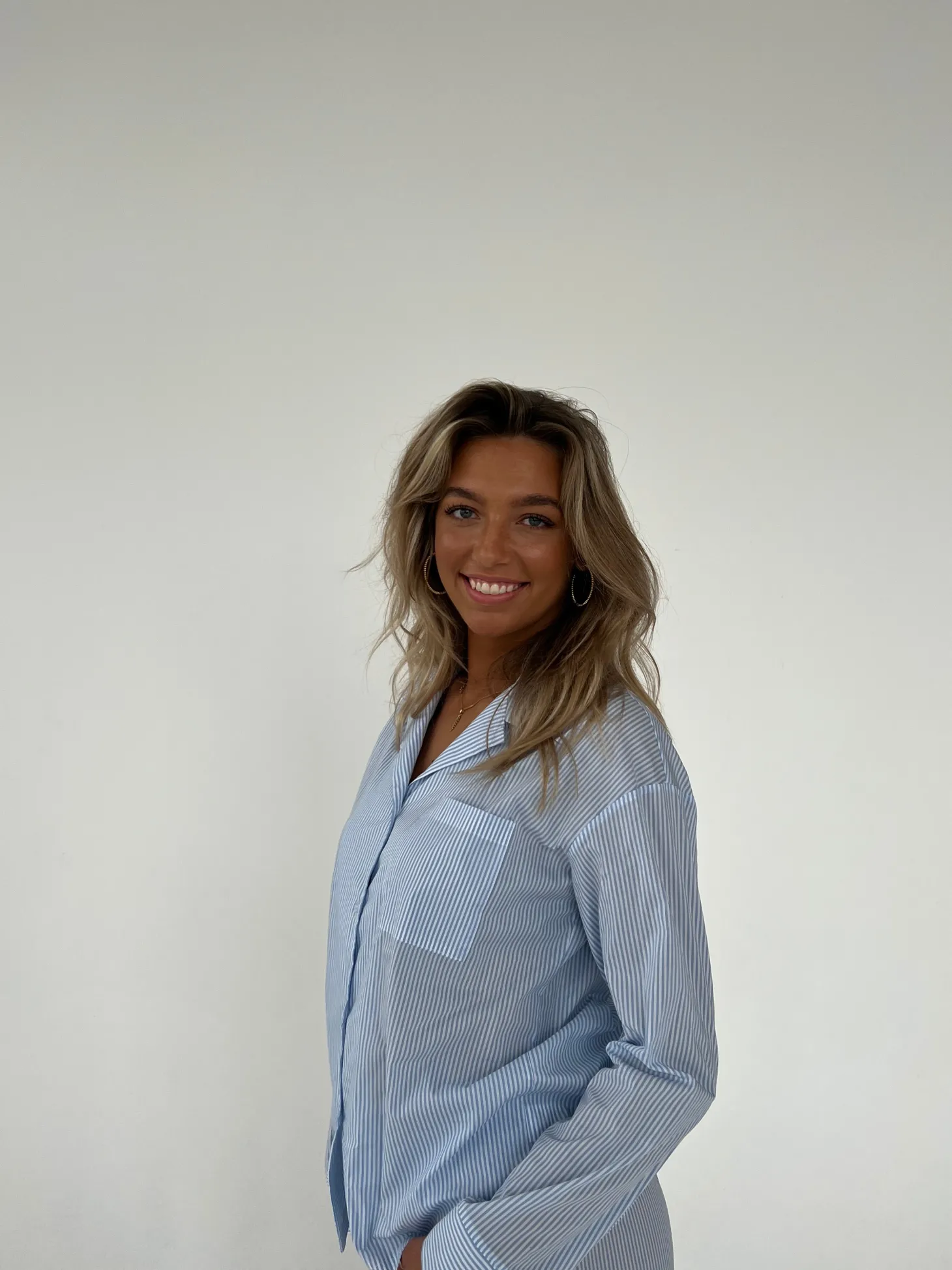 Avana pyjamasskjorte med striber - Blå/hvid