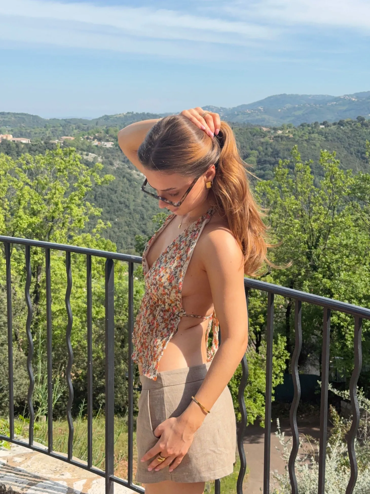 Axelle top med blomster - Orange/multifarvet