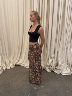 Azelma nederdel i mesh med zebraprint - Brun/beige