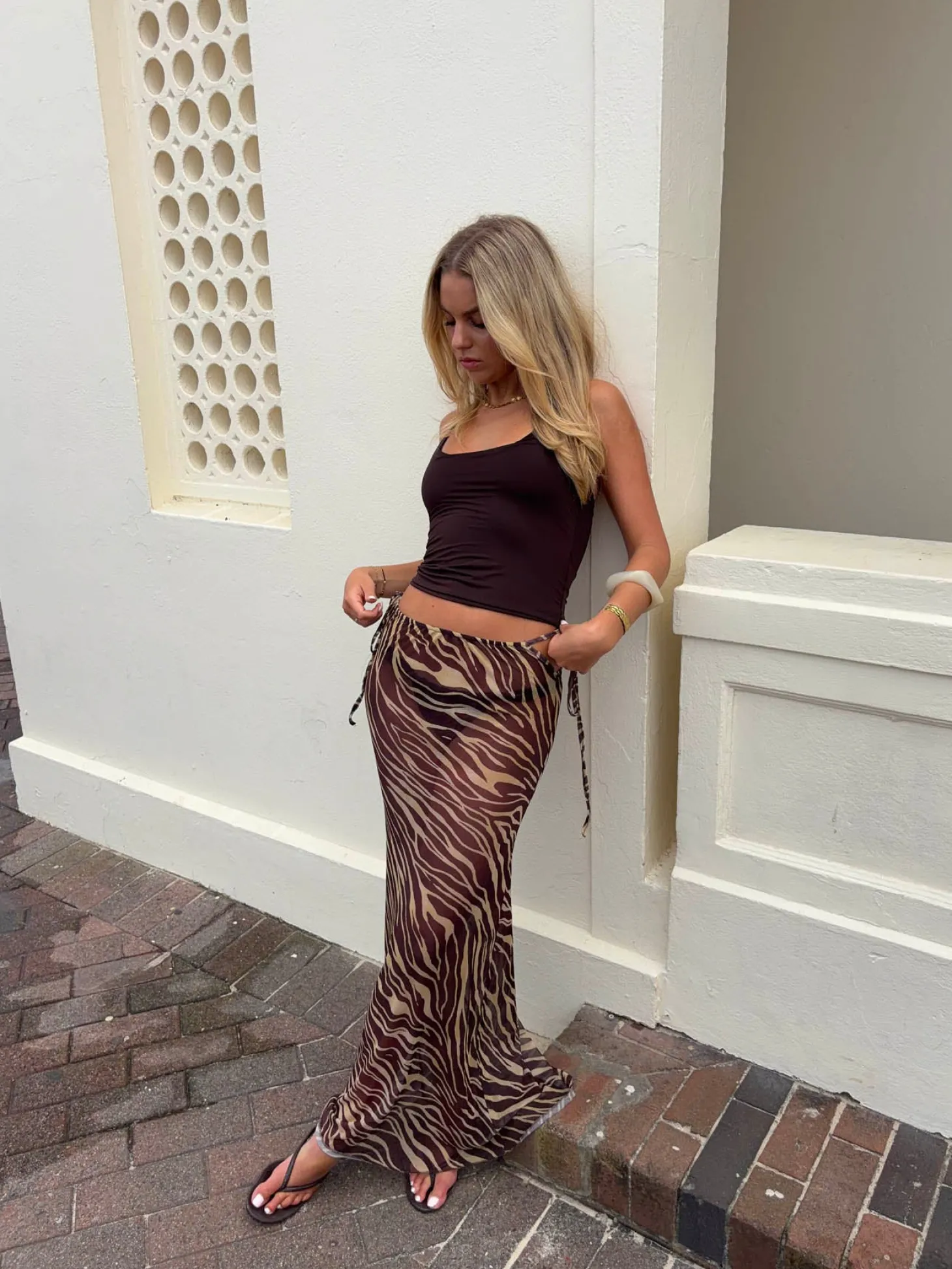 Azelma nederdel i mesh med zebraprint - Brun/beige
