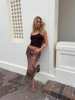 Azelma nederdel i mesh med zebraprint - Brun/beige