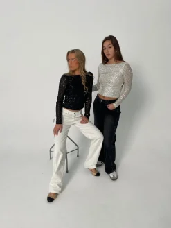 Babette pallietbluse med åben ryg - Sølv