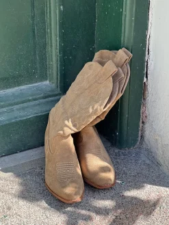 Bassau Cowboystøvler i beige imiteret ruskind
