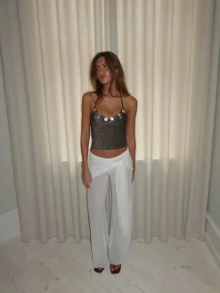 Belina glittertop med knapper - Brun