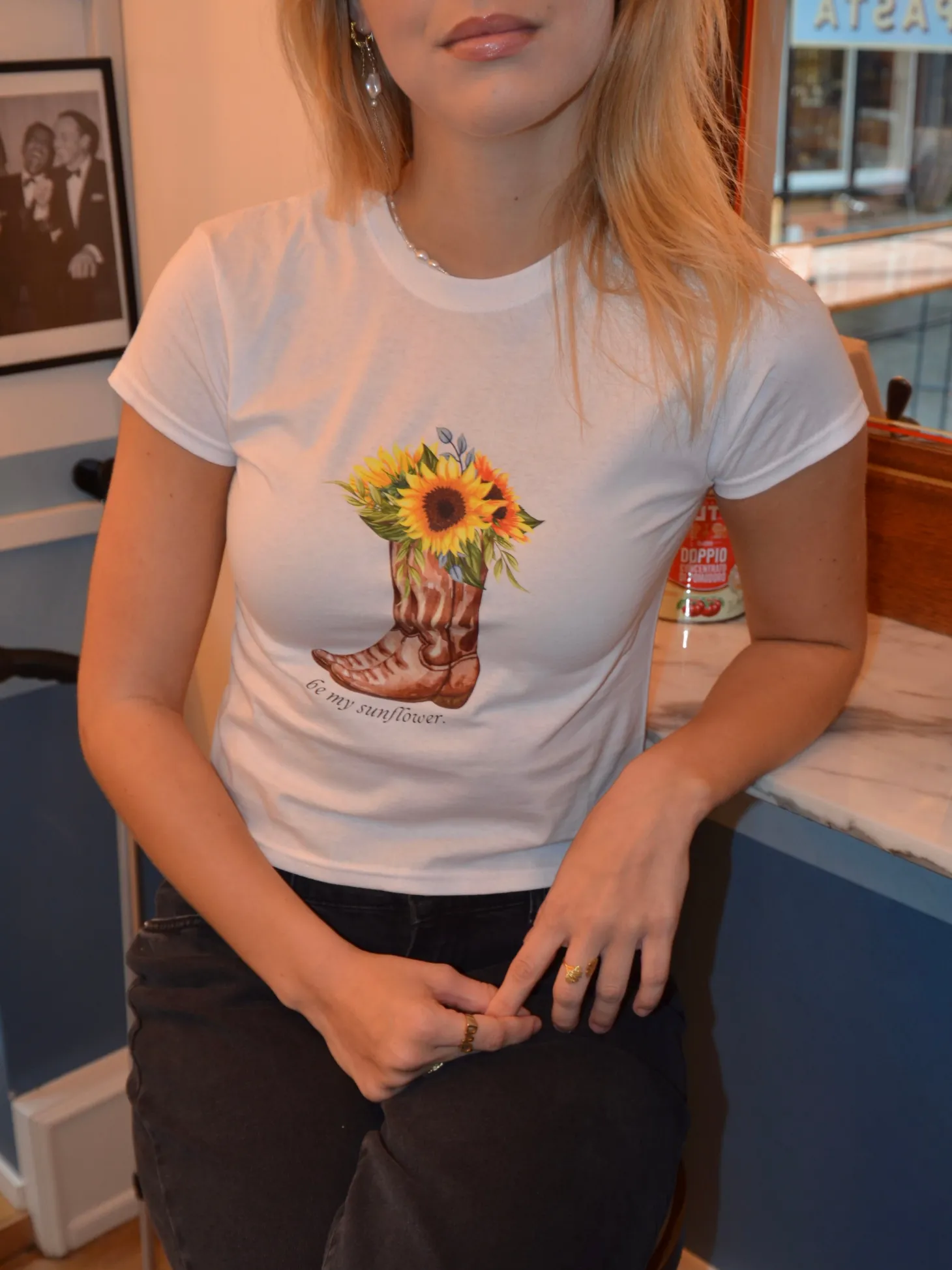 Be my sunflower baby tee - Hvid