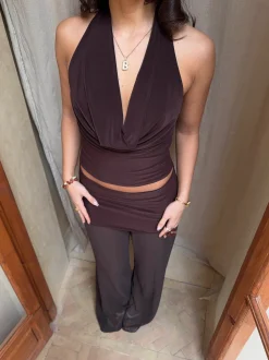 Bilana halternecktop - Brun